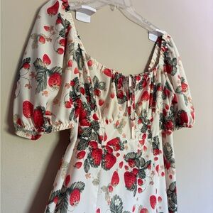 Cider Strawberry Pattern Milkmaid Dress